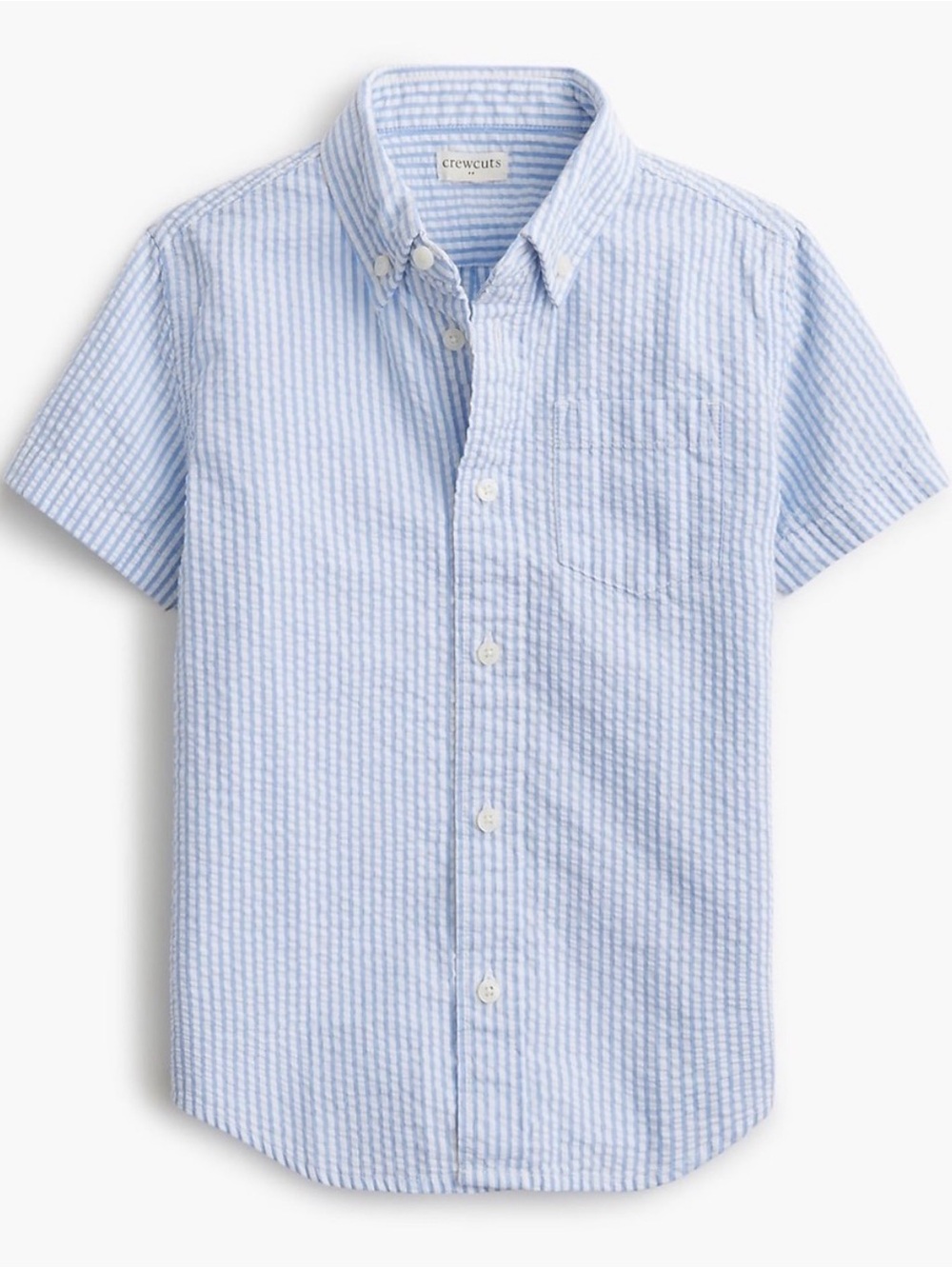 Crewcuts Light Blue & White Striped Seersucker Short-Sleeve Button-Down Shirt